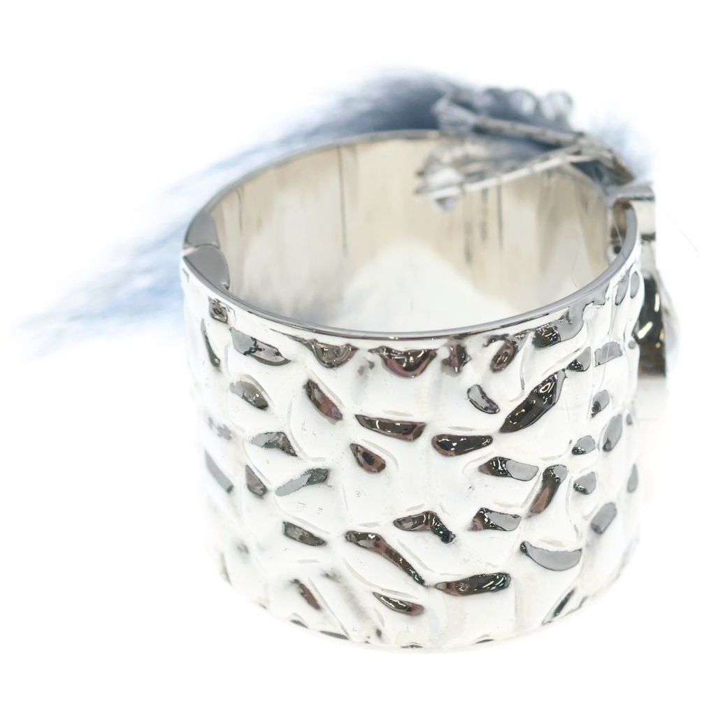 Fendi Peacock Eye Bijou Decorative Fur Pearl Bangle Bracelet Silver — view 3