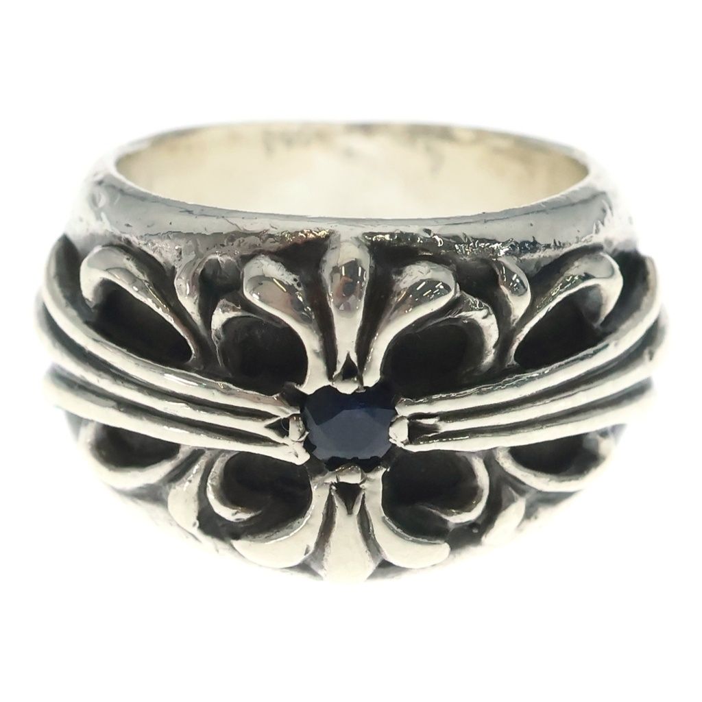 Chrome Hearts Flrl Floral Cross Accent Sapphire Ring Silver