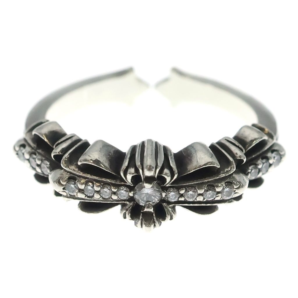 Chrome Hearts Baby P D Classic Double Floral Cross Pave Diamond Ring Silver