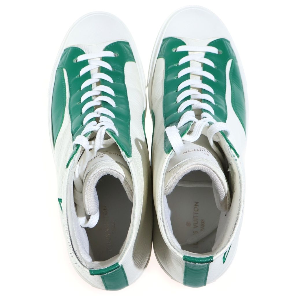 Louis Vuitton Tattoo Line LV Embroidery Leather High Top Sneakers White Green — view 4