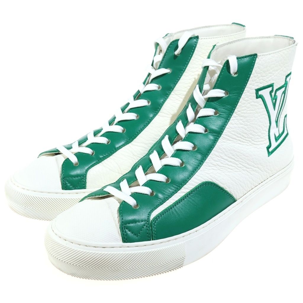Louis Vuitton Tattoo Line LV Embroidery Leather High Top Sneakers White Green — view 2