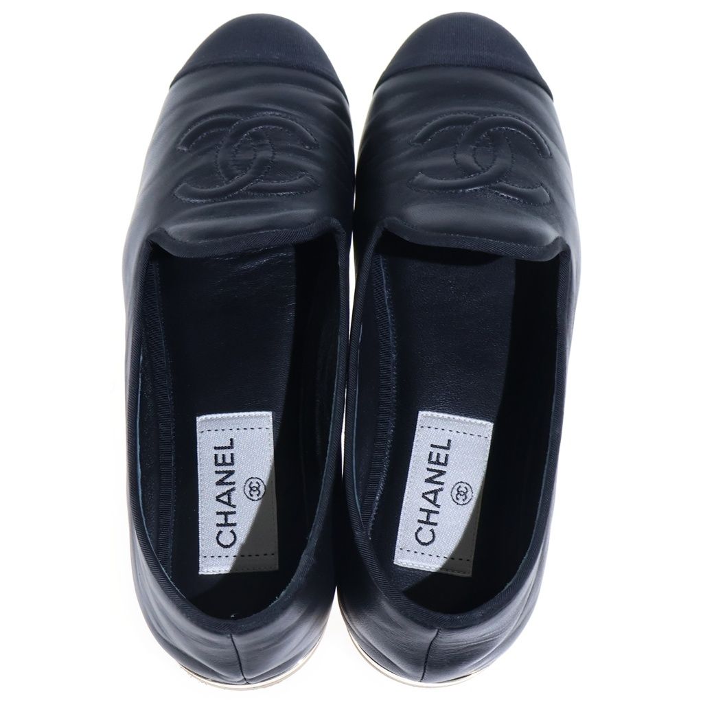 Chanel CC Logo Leather Opera Flat Shoes Black — view 4