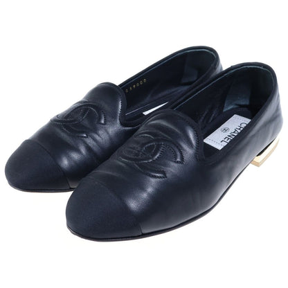 Chanel CC Logo Leather Opera Flat Shoes Black