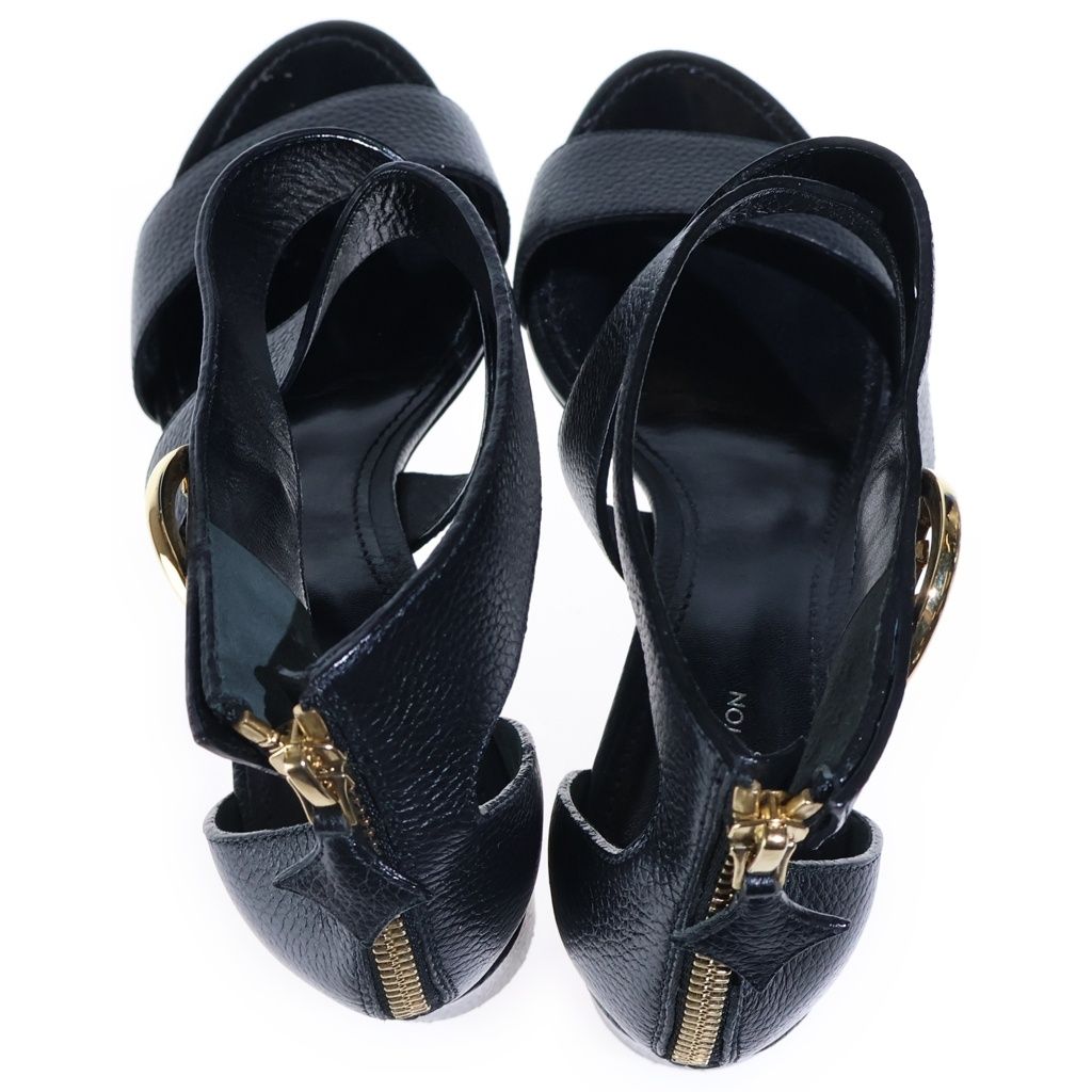 Louis Vuitton Horizon Line Sandals LV Mark Black Leather — view 4