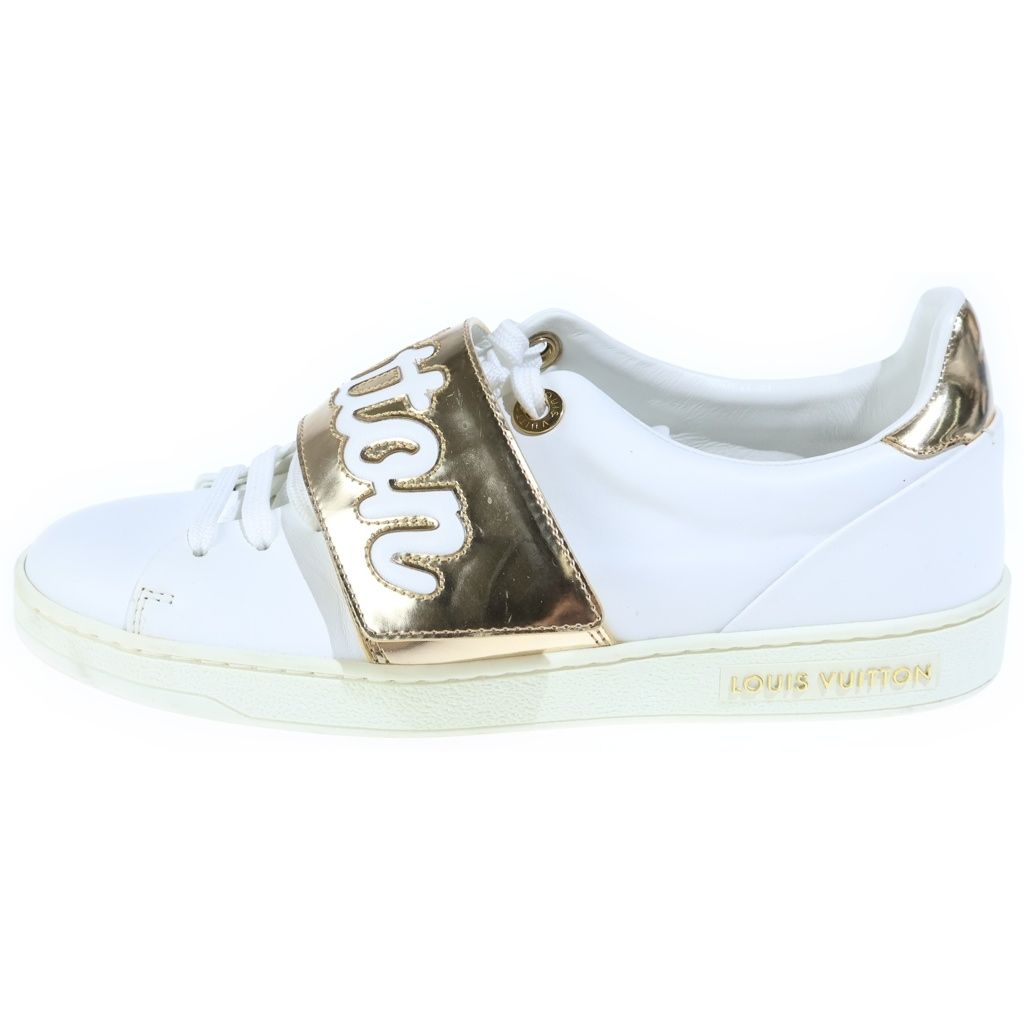 Louis Vuitton Front Row Line Logo Velcro Sneakers White Gold White