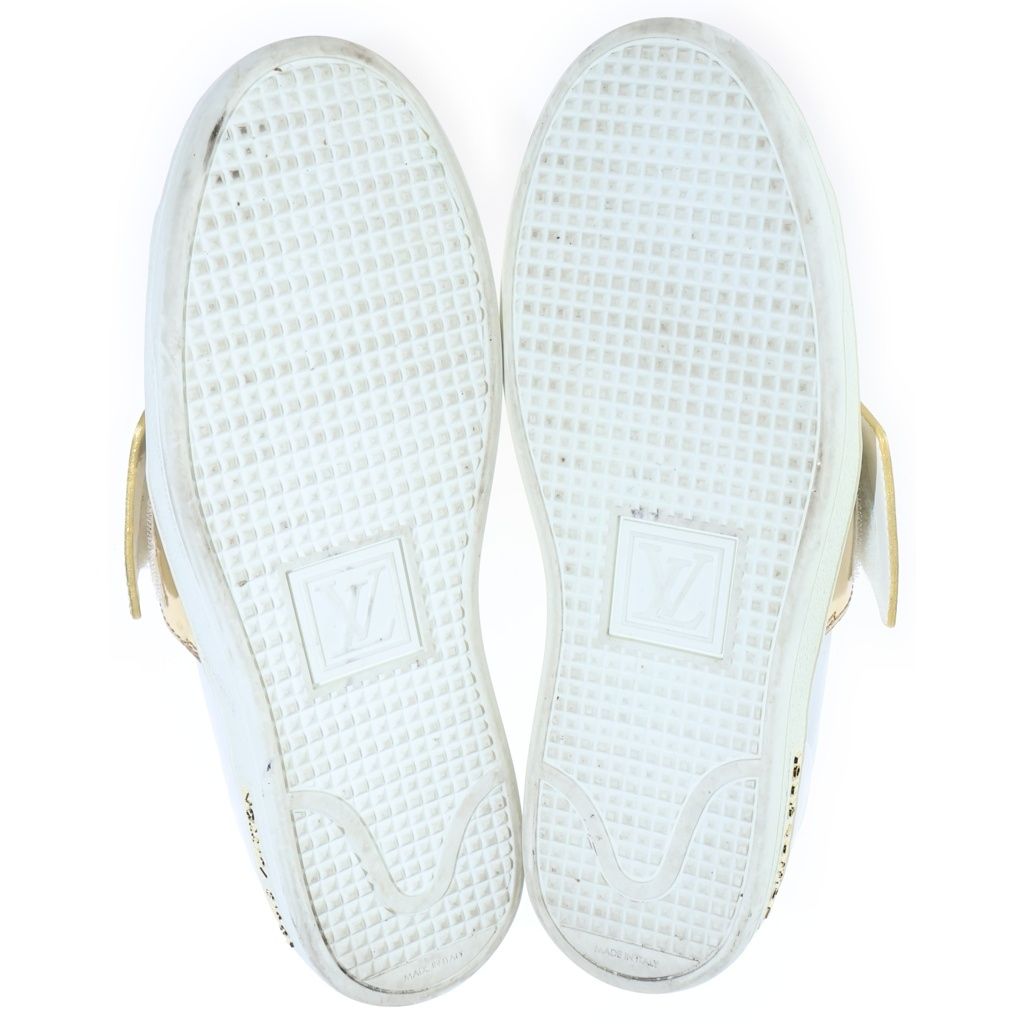 Louis Vuitton Front Row Line Logo Velcro Sneakers White Gold White — view 5
