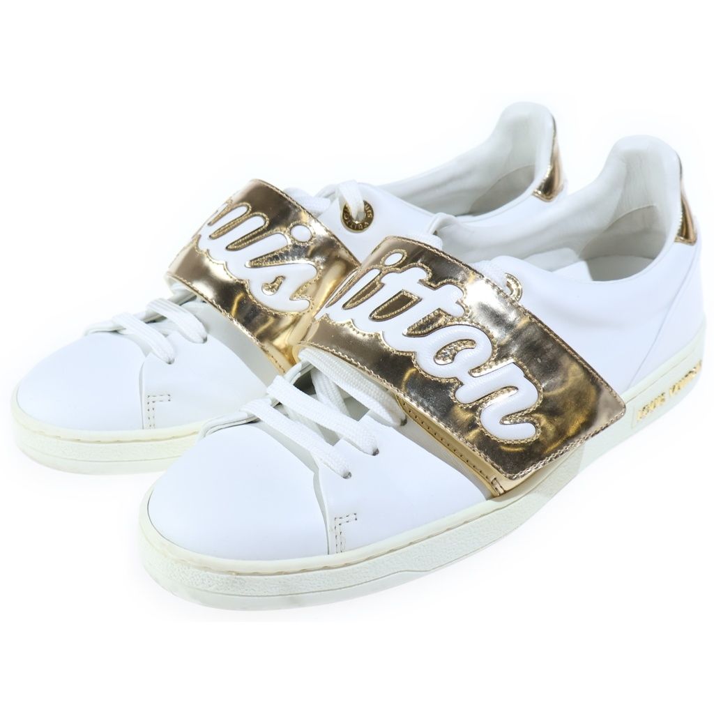 Louis Vuitton Front Row Line Logo Velcro Sneakers White Gold White — view 2