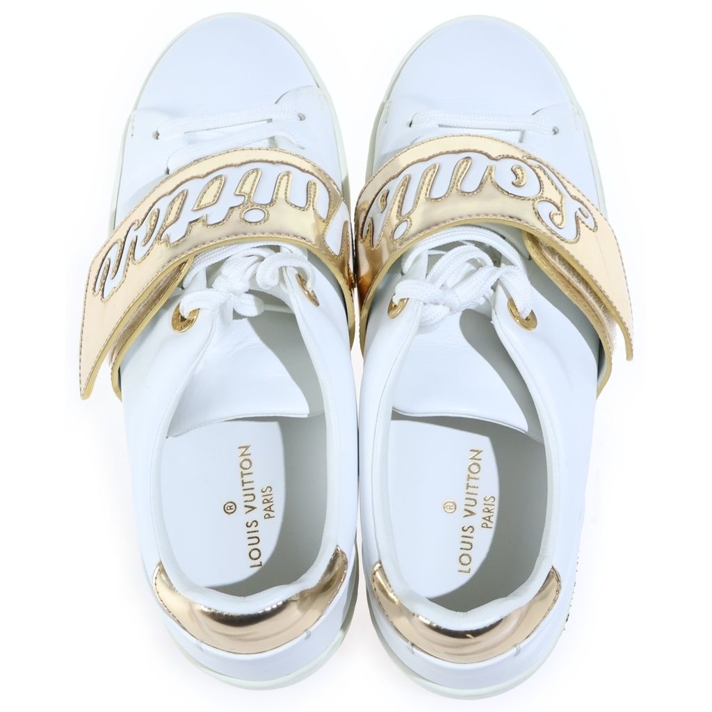 Louis Vuitton Front Row Line Logo Velcro Sneakers White Gold White — view 4
