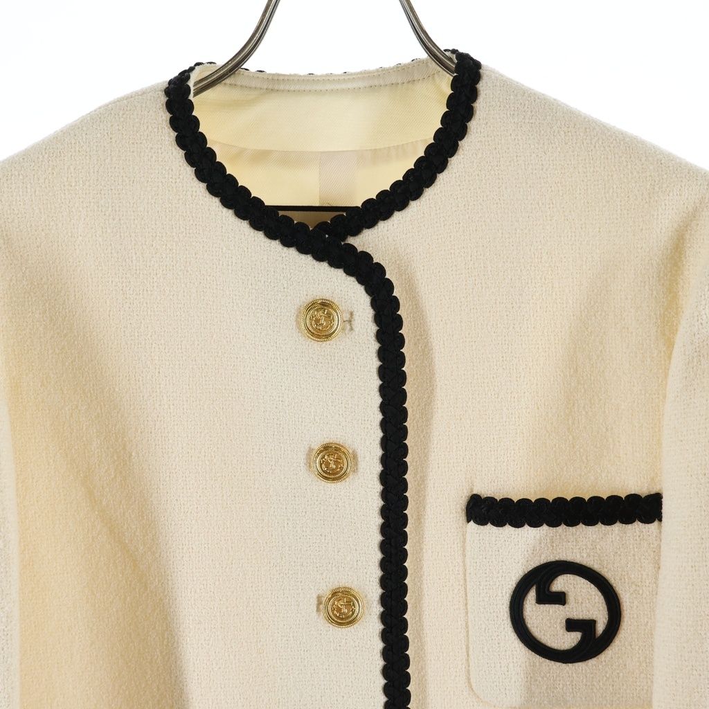 Gucci Embroidered Wool Jacket Ivory Black — view 3