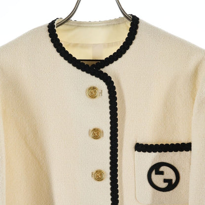 Gucci Embroidered Wool Jacket Ivory Black — view 3