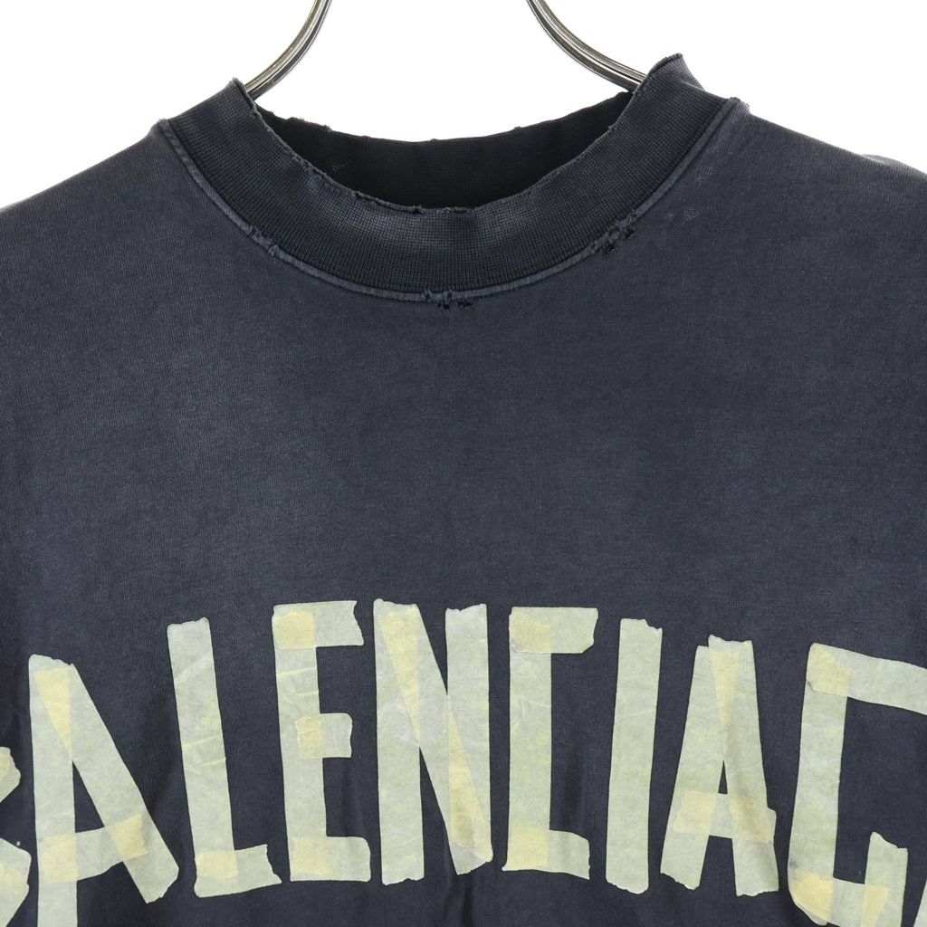 Balenciaga Tape Type T-Shirt Front Logo Print Short Sleeve Crew Neck Top Black — view 3