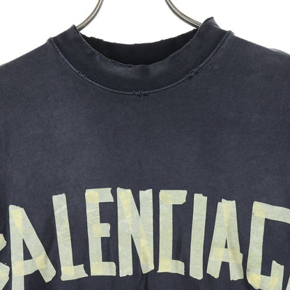 Balenciaga Tape Type T-Shirt Front Logo Print Short Sleeve Crew Neck Top Black — view 3