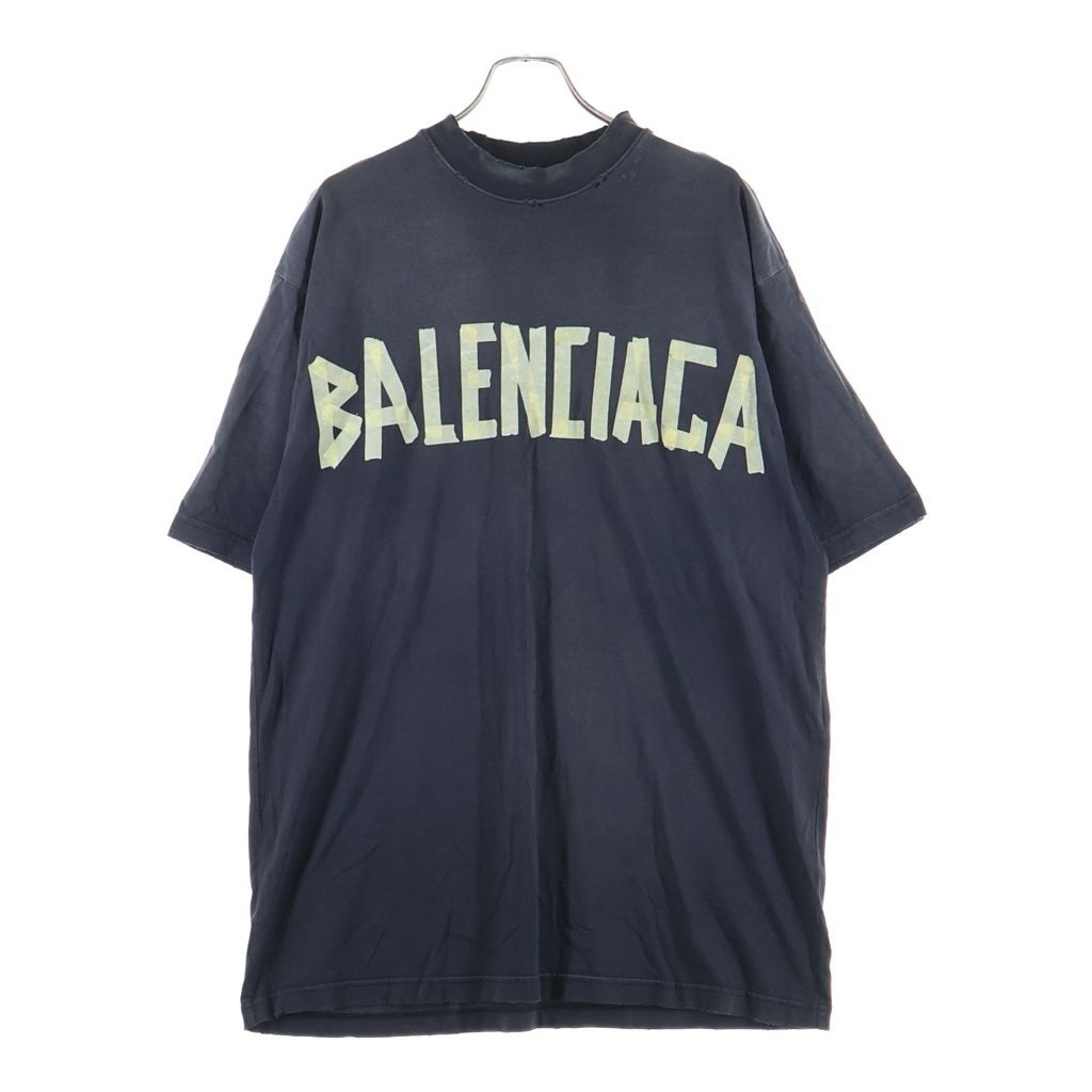Balenciaga Tape Type T-Shirt Front Logo Print Short Sleeve Crew Neck Top Black