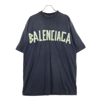 Balenciaga Tape Type T-Shirt Front Logo Print Short Sleeve Crew Neck Top Black