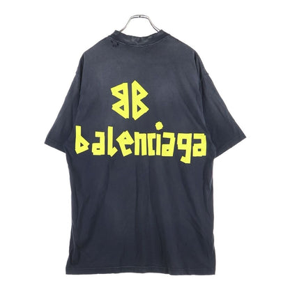 Balenciaga Tape Type T-Shirt Front Logo Print Short Sleeve Crew Neck Top Black — view 2