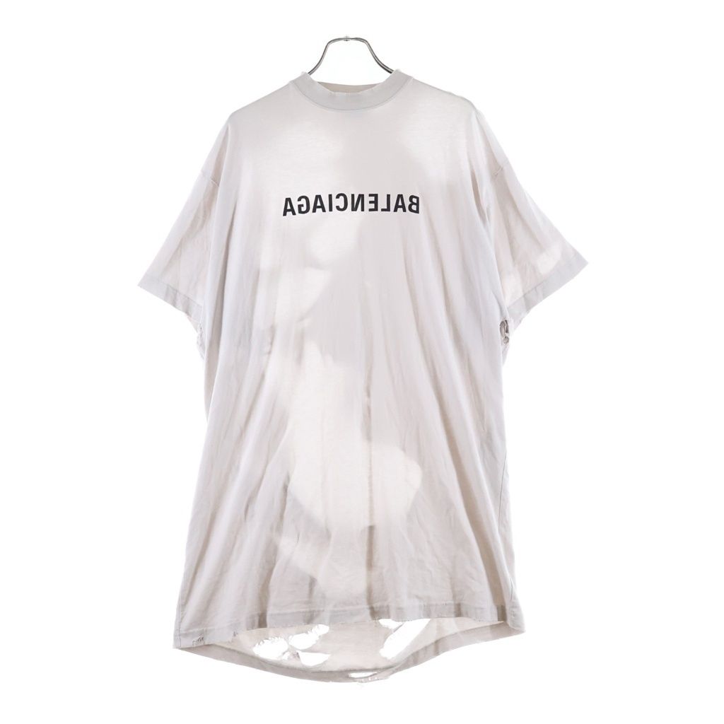 Balenciaga Mirror Logo Oversized T-Shirt Distressed Front Print Short Sleeve
