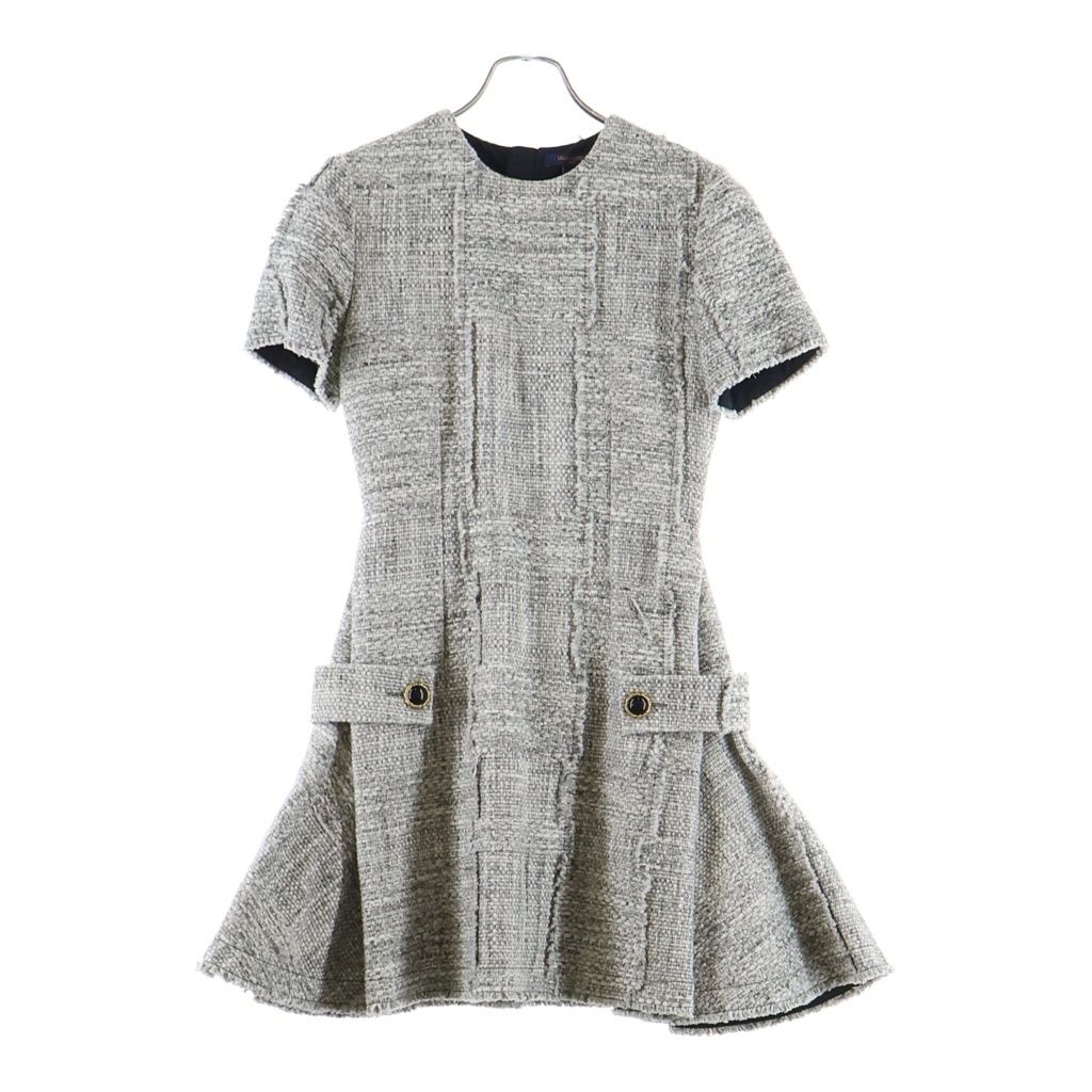 Louis Vuitton Dress Collarless Tweed Gray