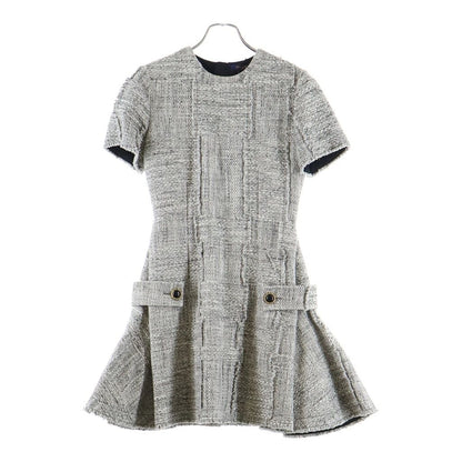 Louis Vuitton Dress Collarless Tweed Gray
