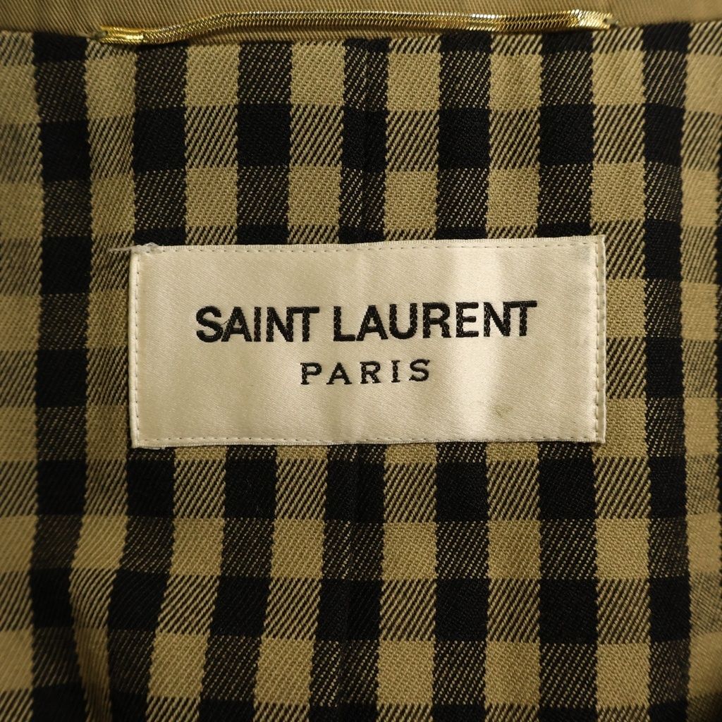 Saint Laurent Paris Hedi Era Lining Check Belted Trench Coat Brown — view 6