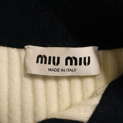 Miu Miu Logo Embroidery Rib Cashmere Polo Shirt White — view 6