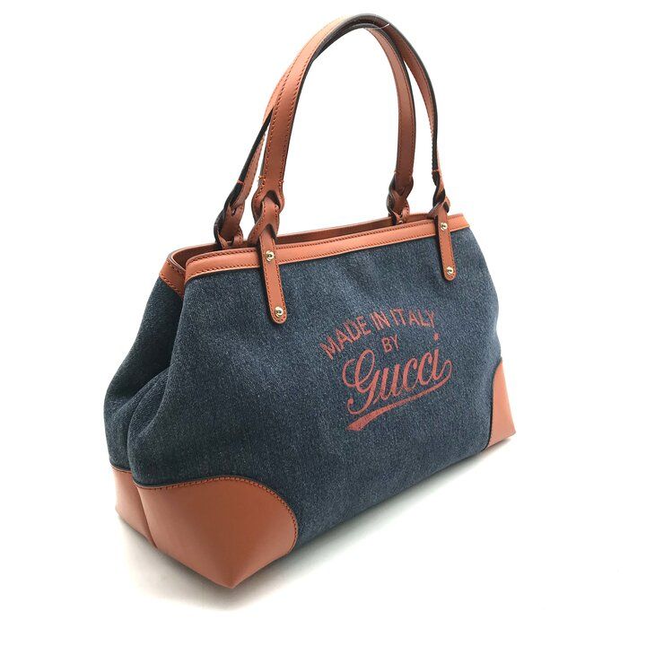 Gucci Denim Logo Craft Hand Tote Bag Orange — view 2