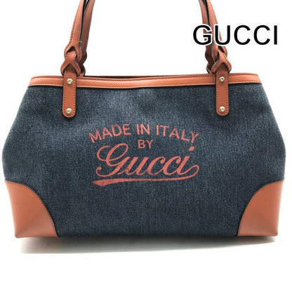Gucci Denim Logo Craft Hand Tote Bag Orange