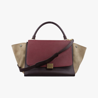 Celine Trapeze Medium Bordeaux Black Brown Suede Leather Handbag