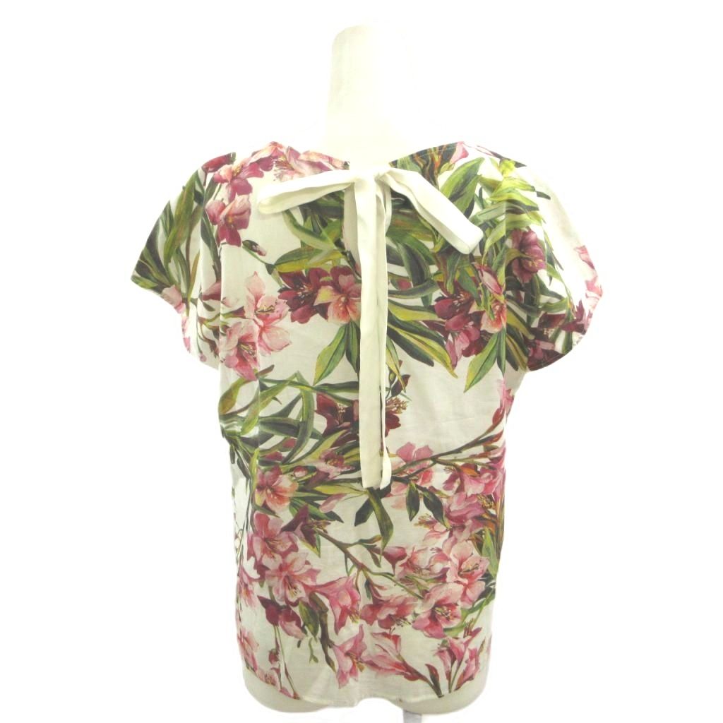 Dolce & Gabbana Floral Blouse Top Short Sleeve White Pink Green Top Back 40 — view 2