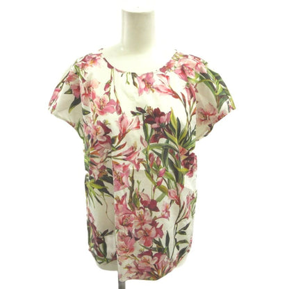 Dolce & Gabbana Floral Blouse Top Short Sleeve White Pink Green Top Back 40