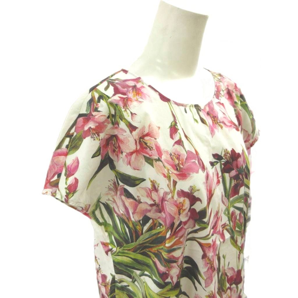 Dolce & Gabbana Floral Blouse Top Short Sleeve White Pink Green Top Back 40 — view 6