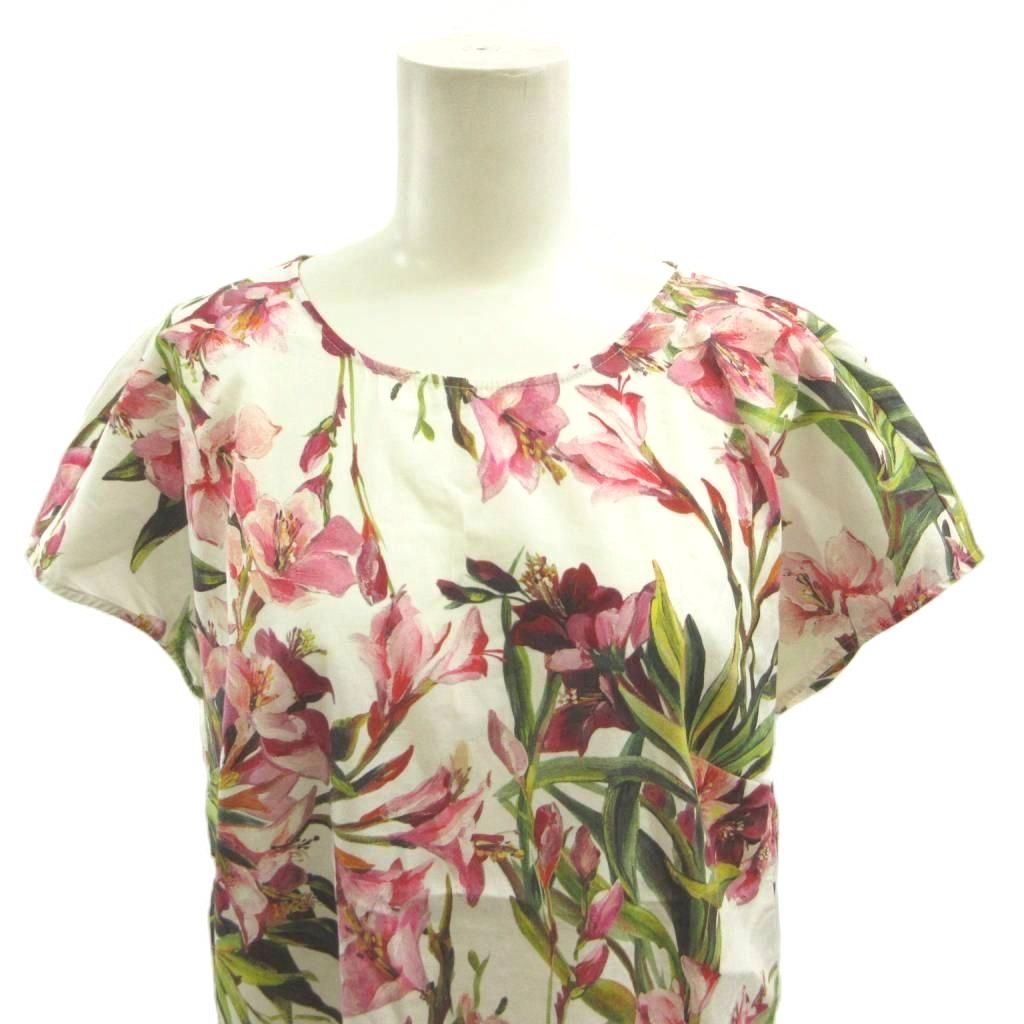 Dolce & Gabbana Floral Blouse Top Short Sleeve White Pink Green Top Back 40 — view 5