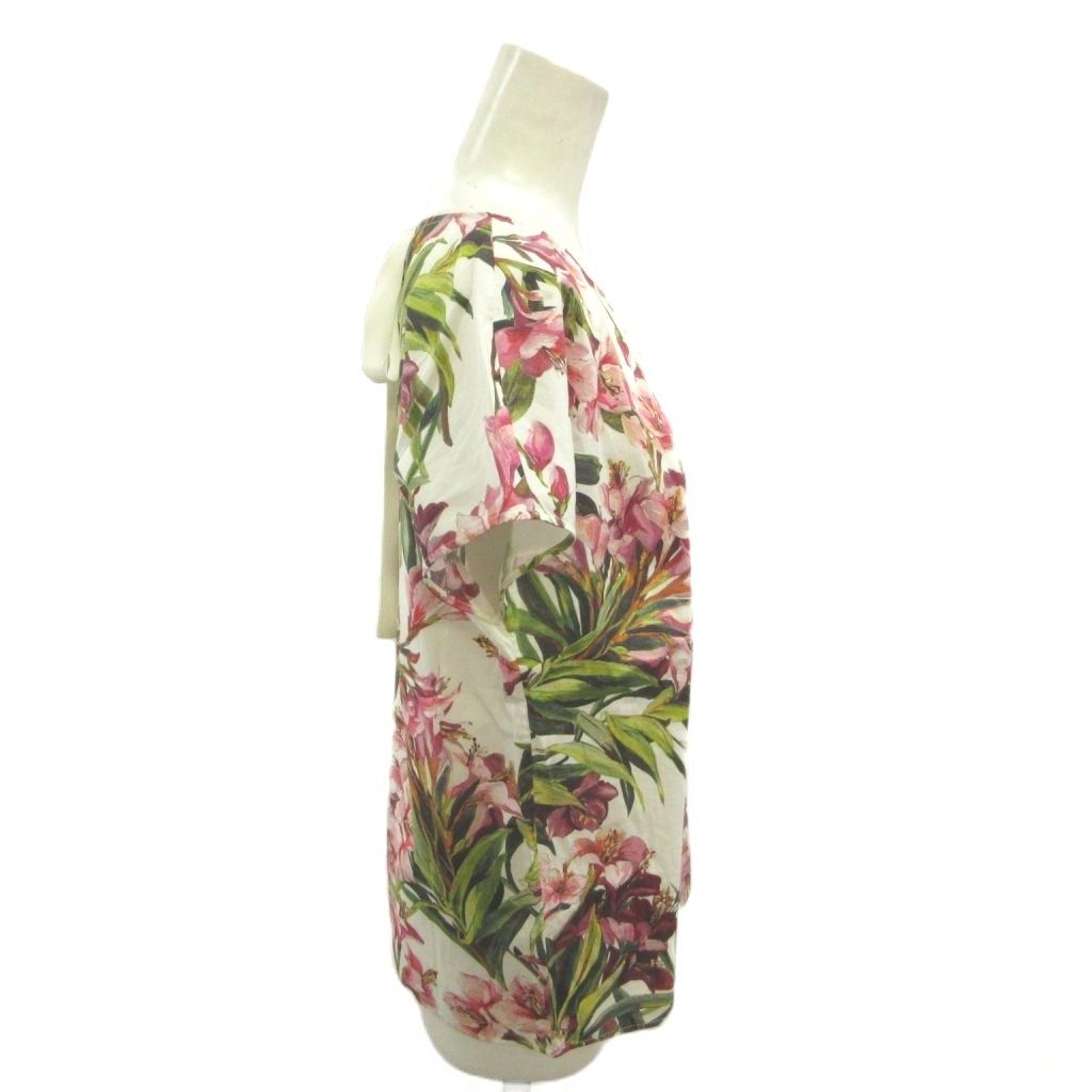 Dolce & Gabbana Floral Blouse Top Short Sleeve White Pink Green Top Back 40 — view 3