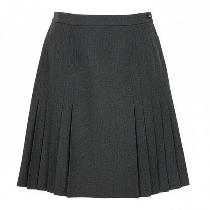 Chanel 90S CC Logo Button Pleated Skirt Gray Wool 40