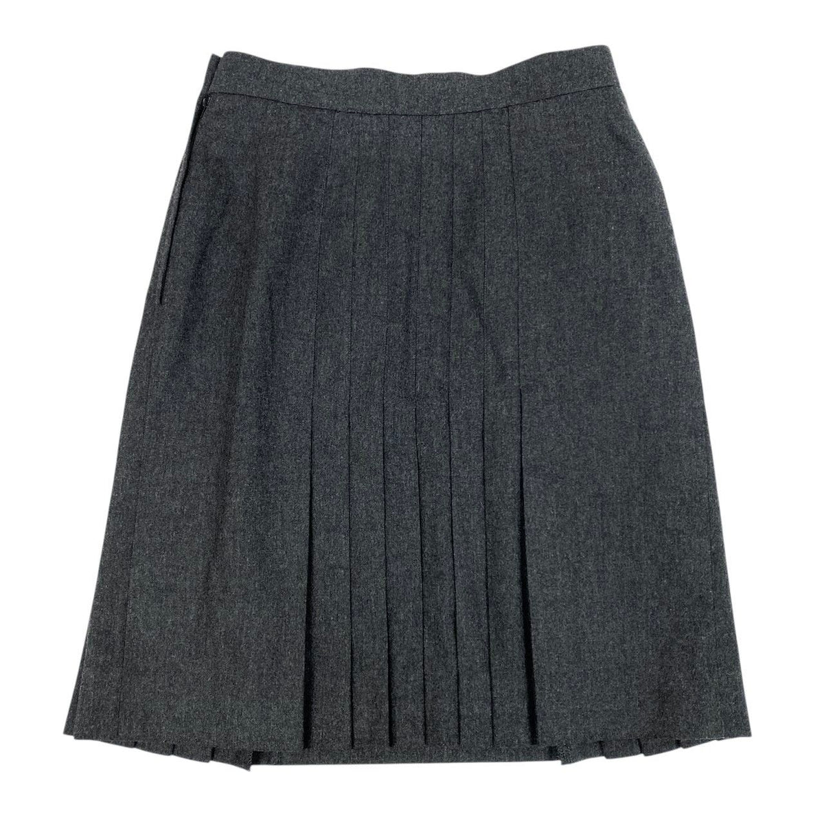 Chanel 90S CC Logo Button Pleated Skirt Gray Wool 40 — view 3
