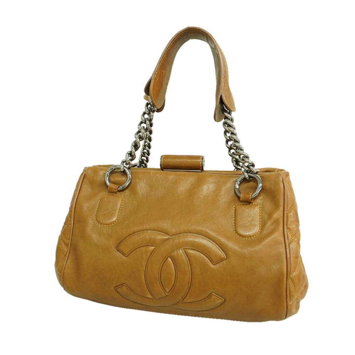 Chanel Chain Tote Bag Leather Brown Silver