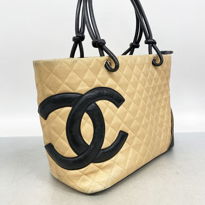 Chanel Tote Bag Cambon Lambskin Brown Black Silver — view 2
