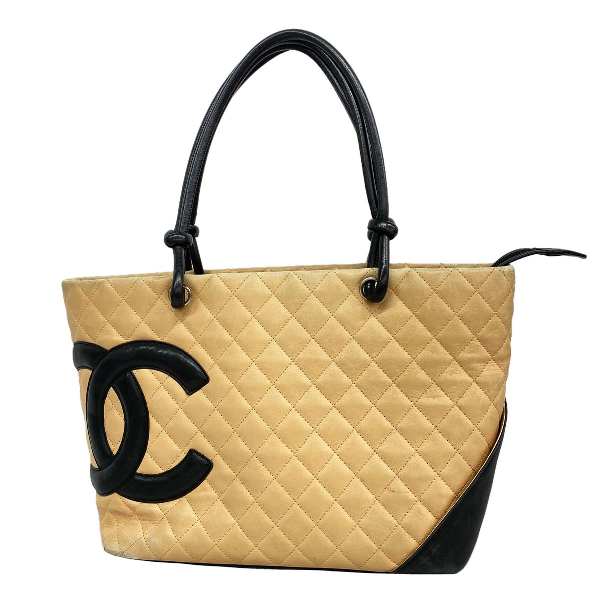 Chanel Tote Bag Cambon Lambskin Brown Black Silver