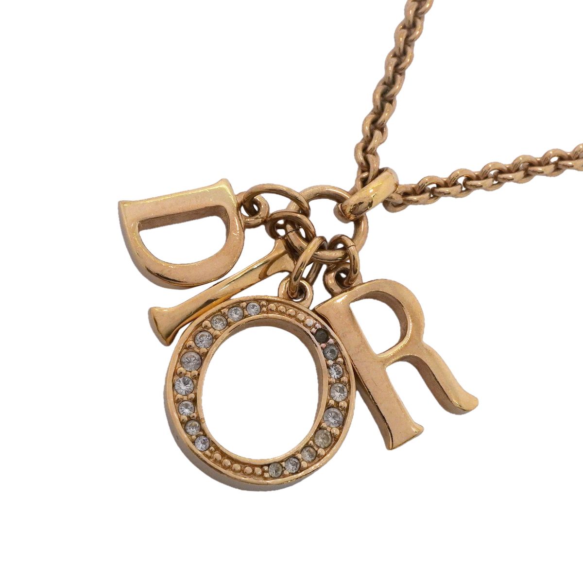 Dior Necklace Logo Gold Plated Rhinestone