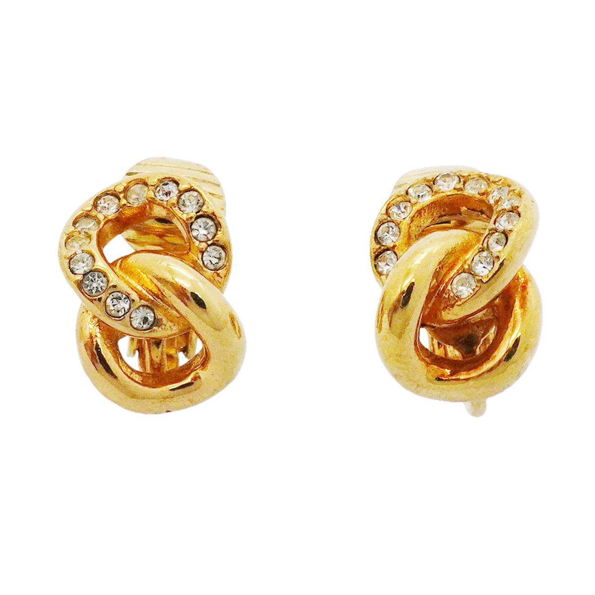 Dior Earrings Gold Plated Rhinestone