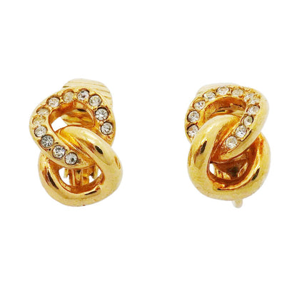 Dior Earrings Gold Plated Rhinestone