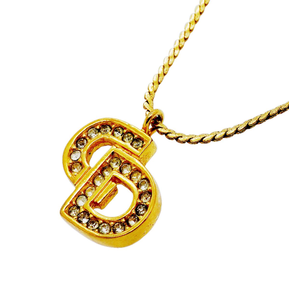 Dior Necklace CD Logo Gold Plated Rhinestone
