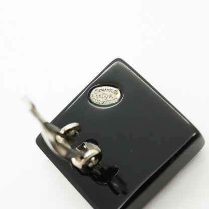 Chanel Earrings CC Logo Square Metal Rhinestone Silver Black — view 4