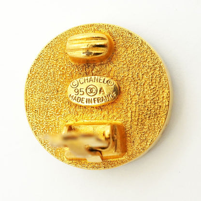 Chanel Earrings Vintage CC Logo Round Circle Gold Plated Black — view 4