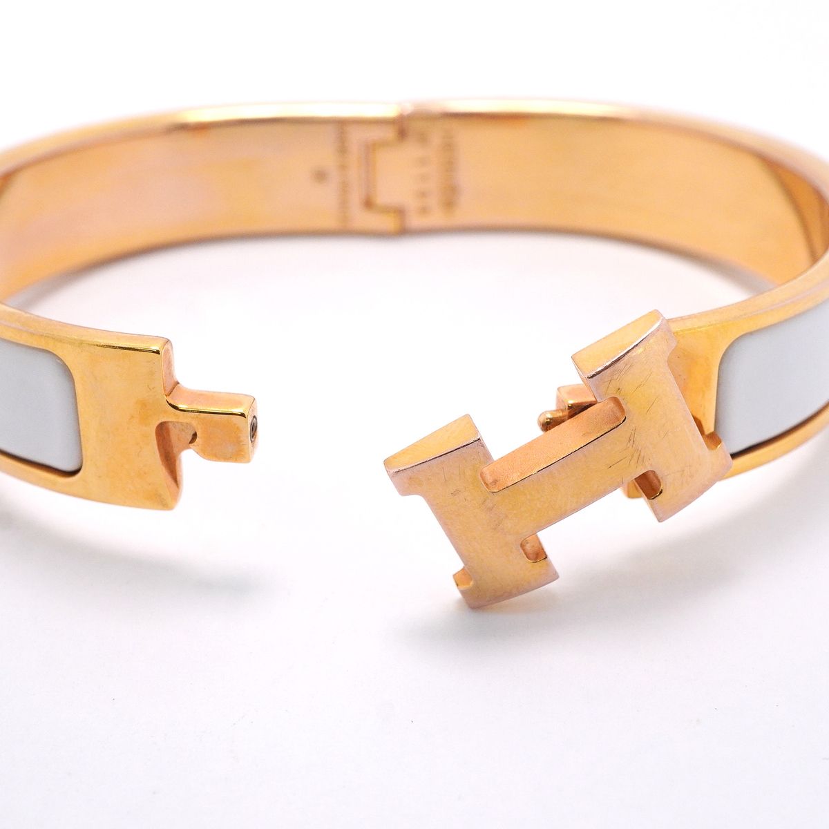Hermes Bangle Clic Clac PM Gold Plated White Bracelet — view 4