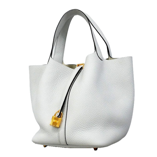 Hermes Handbag Picotin Lock MM Taurillon Clemence Blue Pale Gold