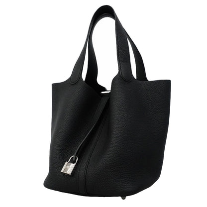 Hermes Handbag Picotin Lock MM Taurillon Clemence Black Silver