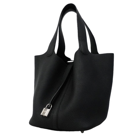 Hermes Handbag Picotin Lock MM Taurillon Clemence Black Silver