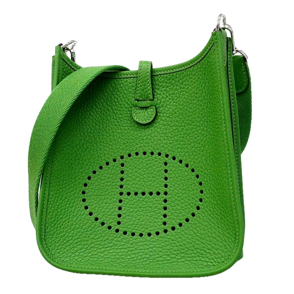 Hermes Shoulder Bag Evelyne TPM Taurillon Clemence Vert Yucca Silver