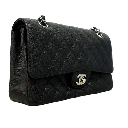 Chanel Shoulder Bag Quilted Caviar Leather Black Silver — view 2