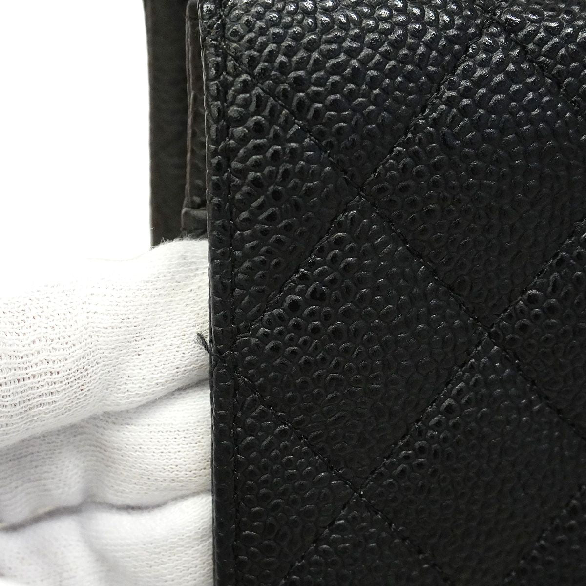 Chanel Shoulder Bag Quilted Caviar Leather Black Silver — view 7